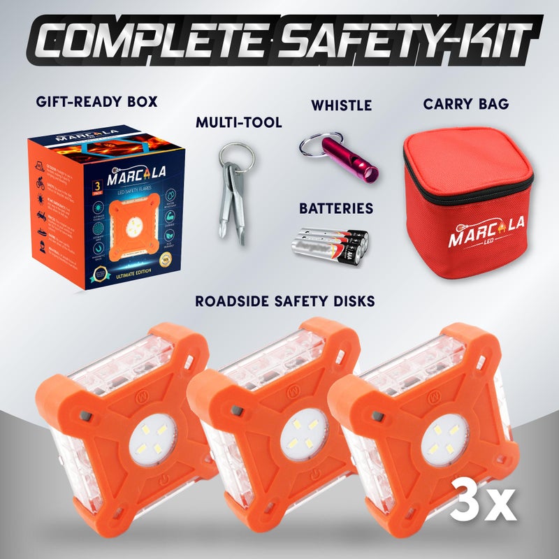 MARCALA Emergency Lights for Vehicles 3-Pack | LED Road Flares | Flares Emergency Road | LED Emergency Flares Include Batteries, Case, Whistle and are Stronger, Brighter & Better than round LED Flares - Image 5